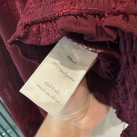 Altar’d State XS Burgundy Smocked Crop Top with Sheer Puff Sleeves - Picture 6 of 7